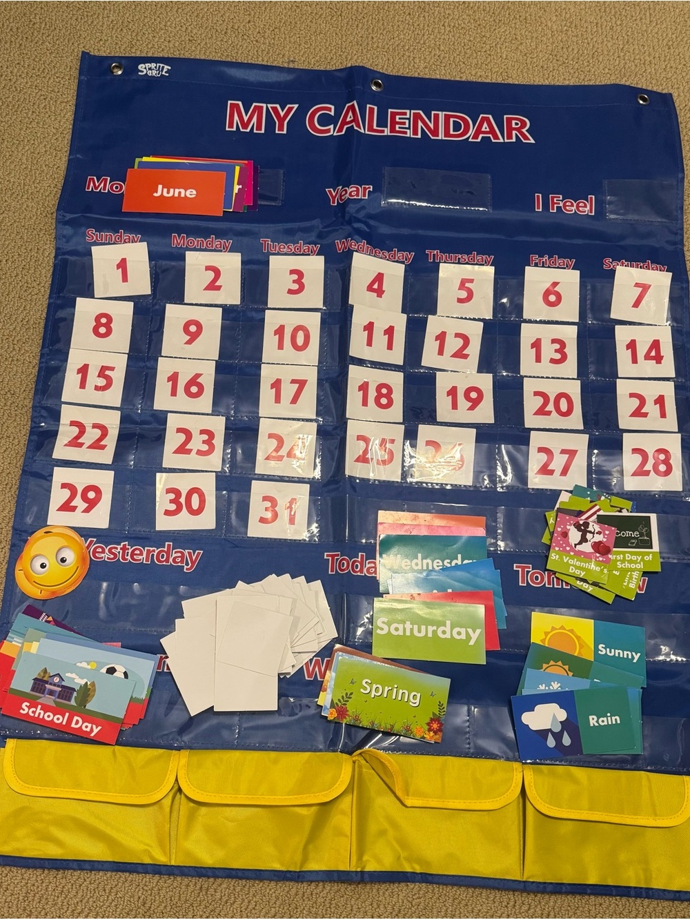 Blue Pocket Calendar Learning Chart - My Calendar with all numbers and dates